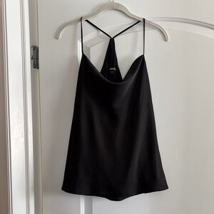 Express Satin Cowl Neck Tank Top - Black